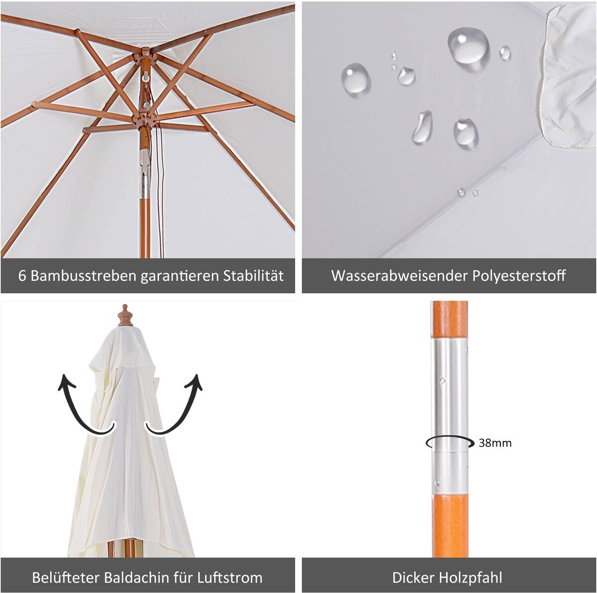 Outsunny Sonnenschirm creme Bambus B/H/L: ca. 150x230x200 cm