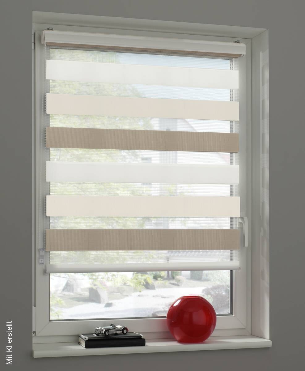Boviva Doppelrollo mit Blende weiß creme braun 100% Polyester B/L: ca. 110x160 cm