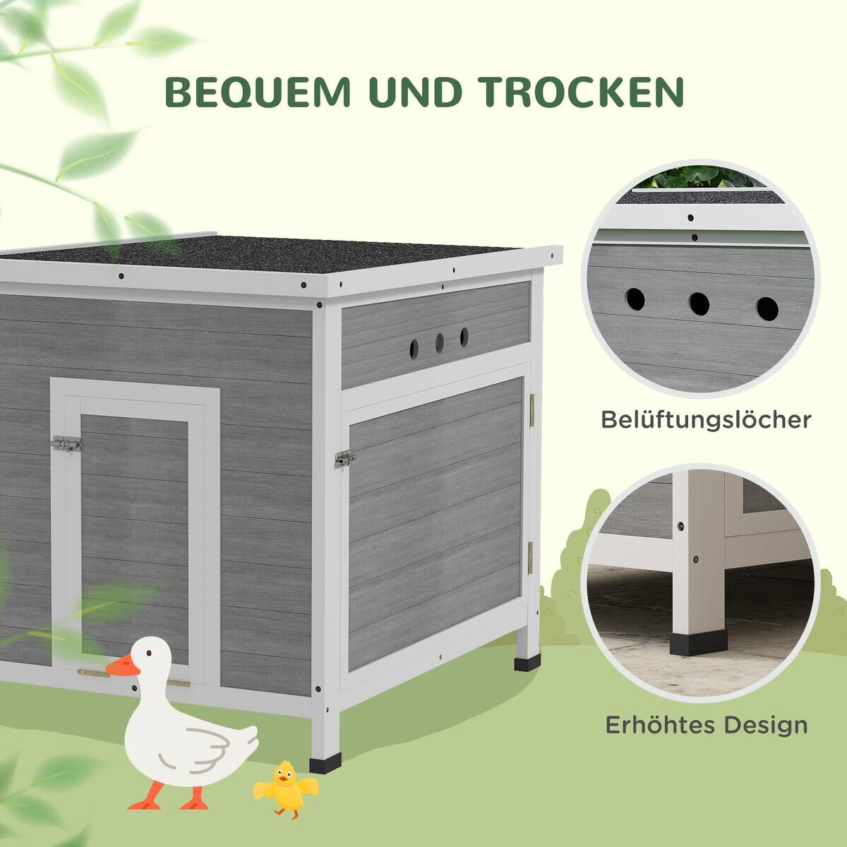 PawHut Entenhaus hellgrau Holz B/H/L: ca. 82x76x63 cm