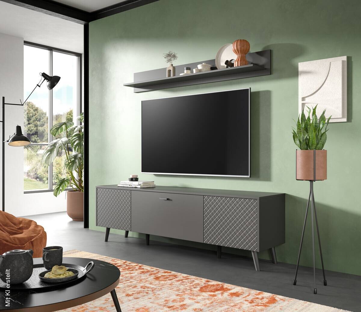 Lowboard LINEA grau schwarz B/H/T: ca. 185x55x40 cm