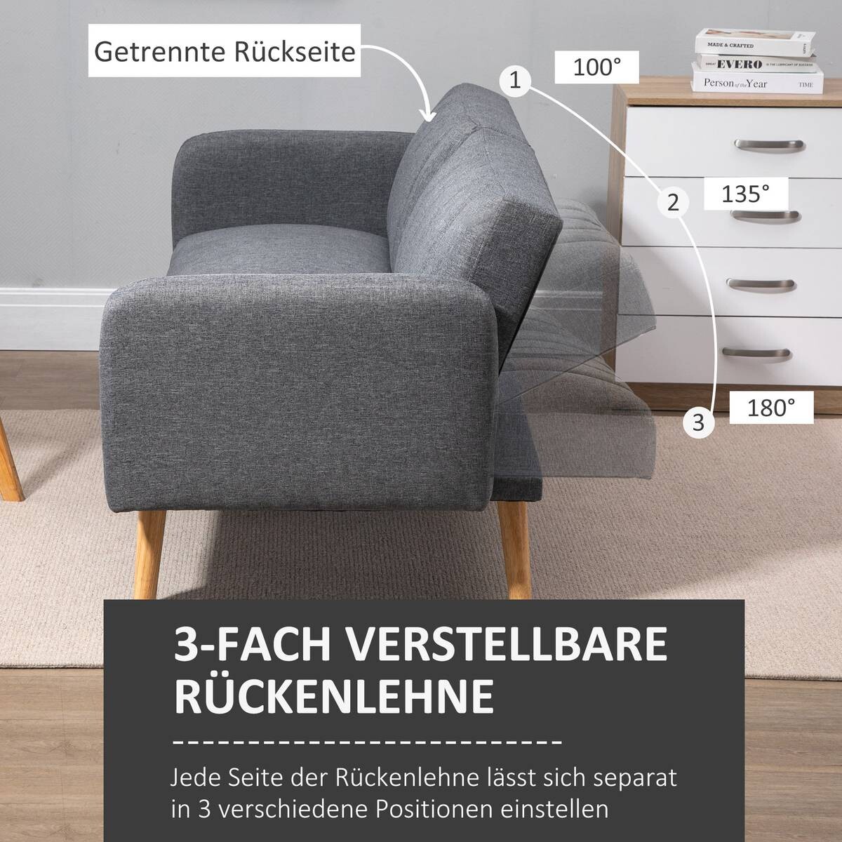 HOMCOM Schlafsofa 839-214GY grau B/H/T: ca. 173x73x75 cm