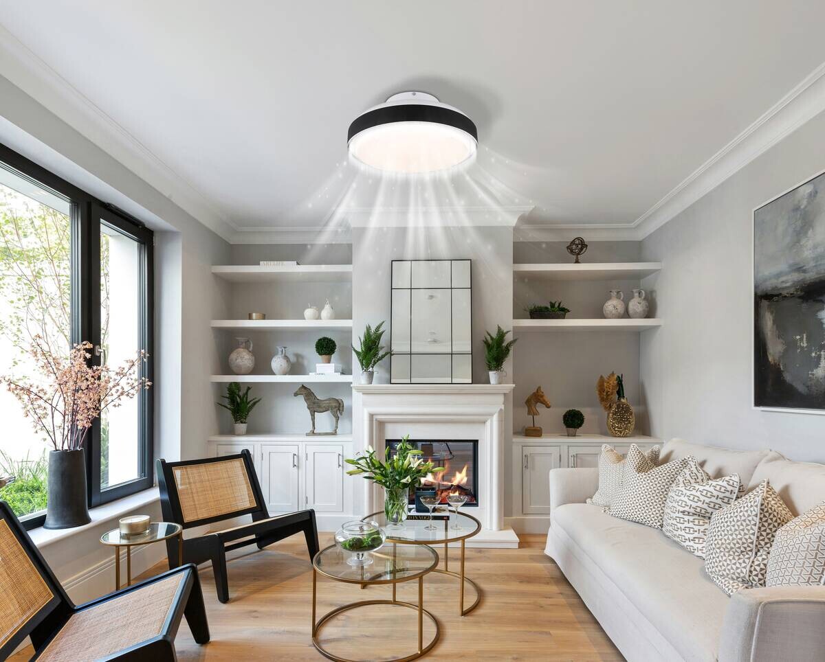 GLOBO LED-Deckenventilator mattschwarz weiß Opal Kunststoff Acryl H/D: ca. 20x45 cm 1 Brennstellen