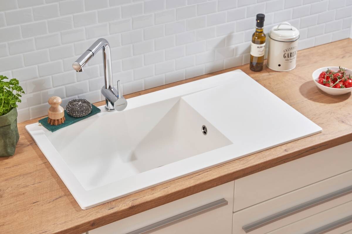 Respekta Einbauspüle Denver 86 x 50 W weiß Mineralite B/H/T: ca. 86x20x50 cm