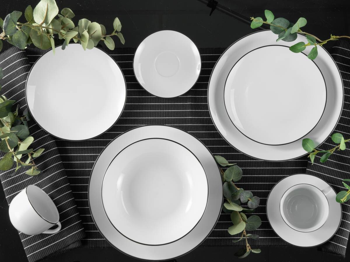 CreaTable Kombiservice Luna Black Line weiß Steinzeug 30 tlg.