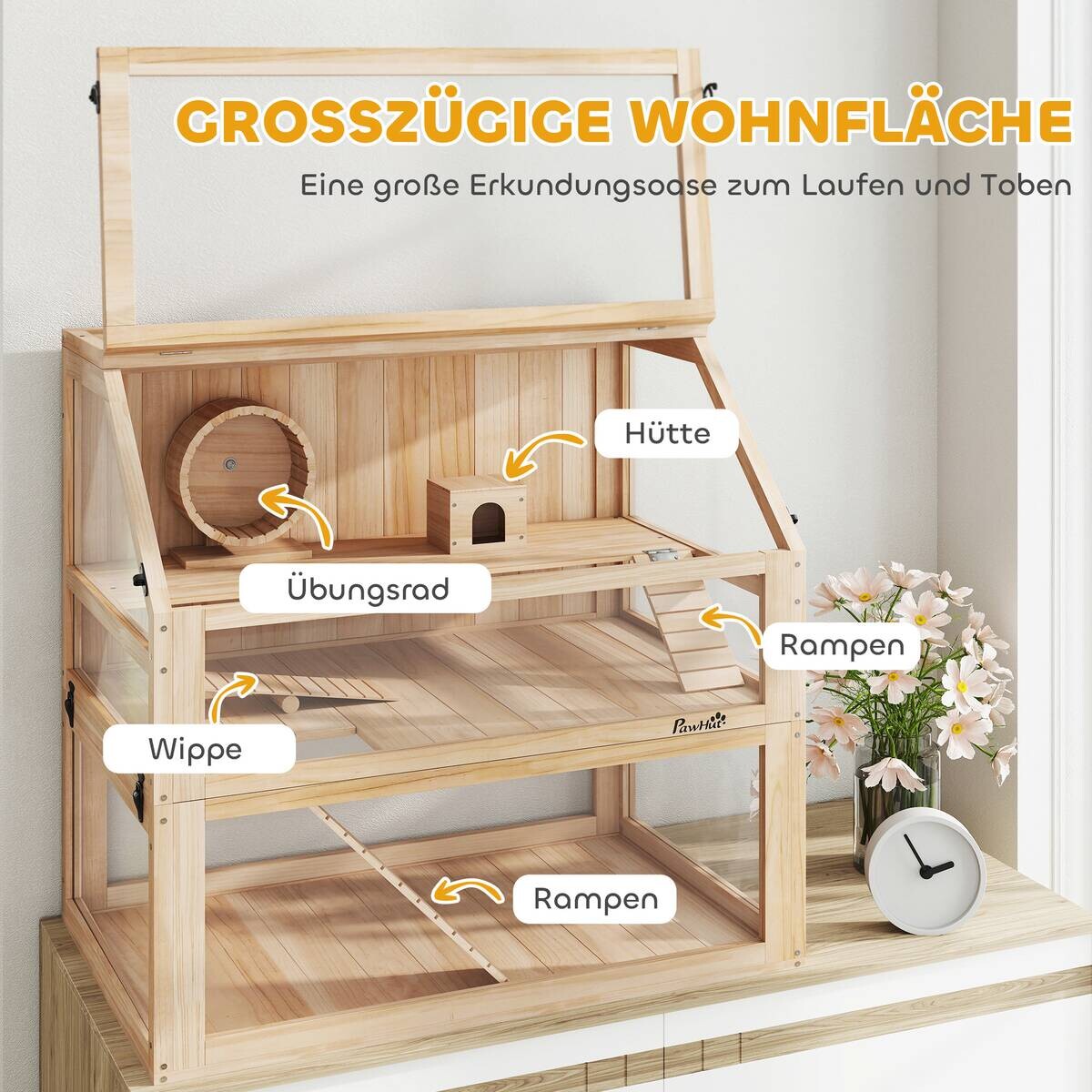 PawHut Hamsterkäfig Holzoptik Holz B/H/L: ca. 50x76x80 cm