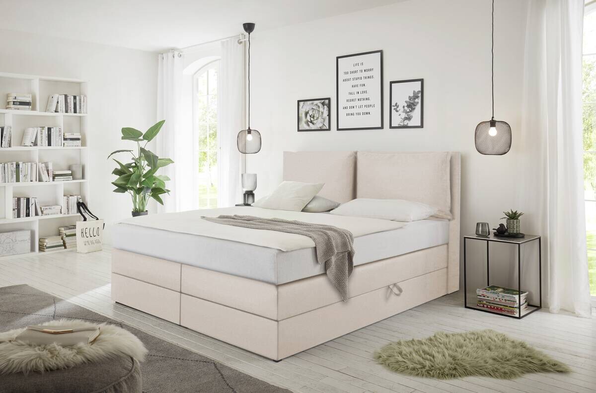 Boxspringbett Lissy creme Liegefläche B/L: ca. 160x200 cm