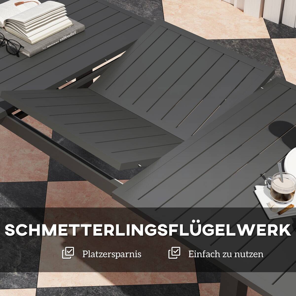 Outsunny Gartentisch grau Aluminium B/H/L: ca. 90x73x220 cm