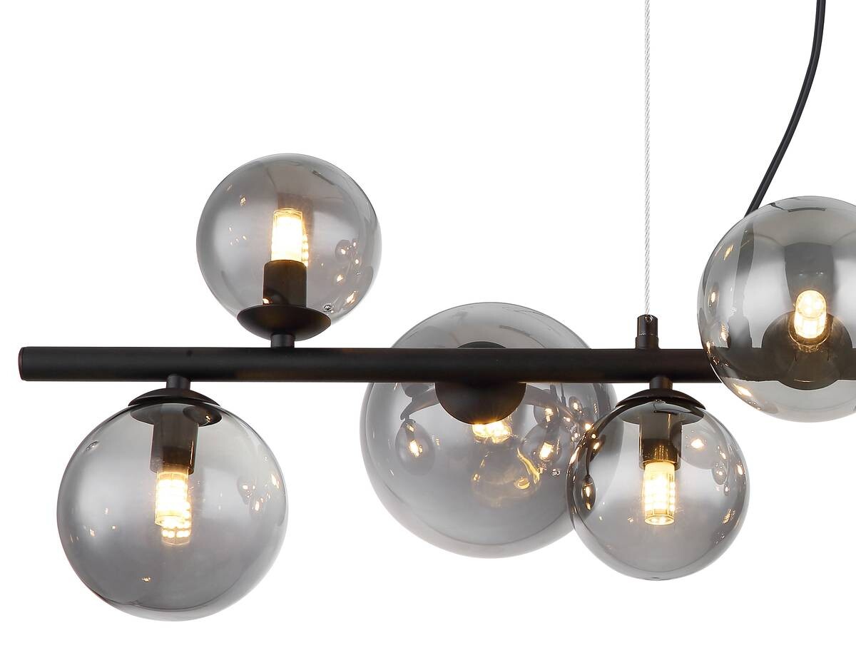 GLOBO Pendelleuchte 56133-9H Riha schwarz Metall Rauchglas B/H/L: ca. 34,5x120x87 cm 9 Brennstellen