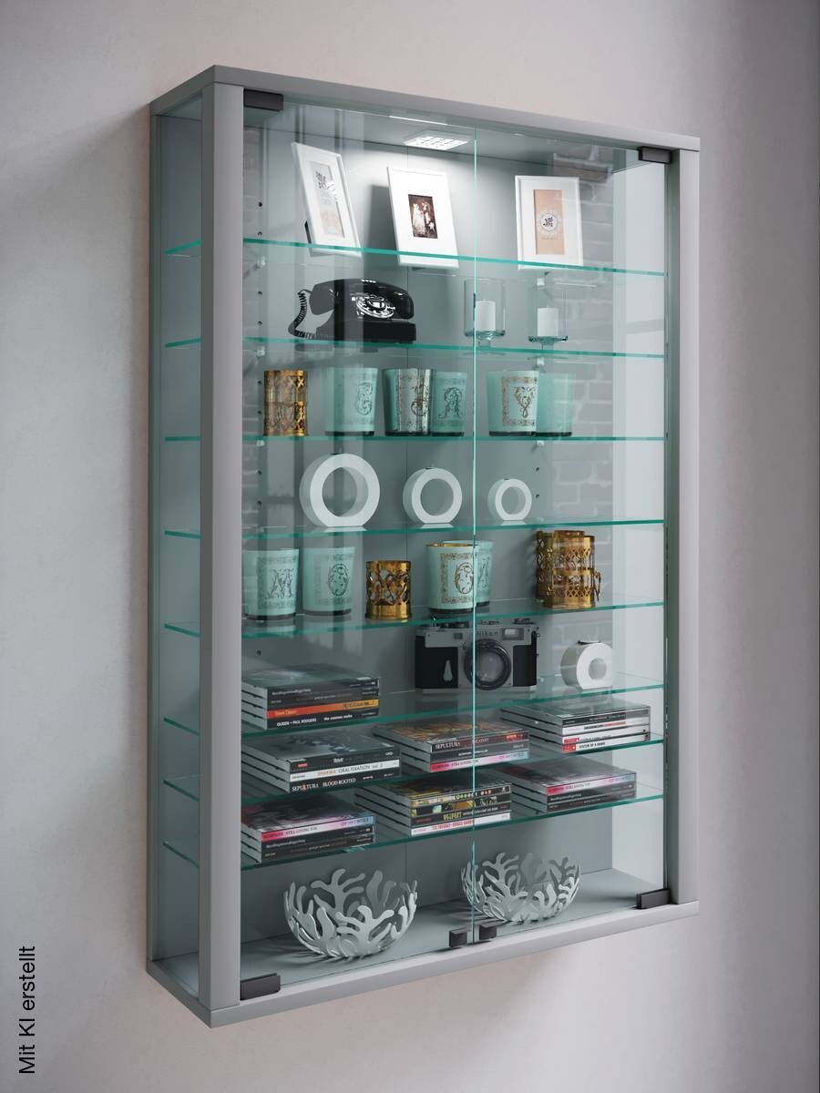 Vitrine Vitrosa Mini silber Holzwerkstoff Glas B/H/T: ca. 59x90x18 cm