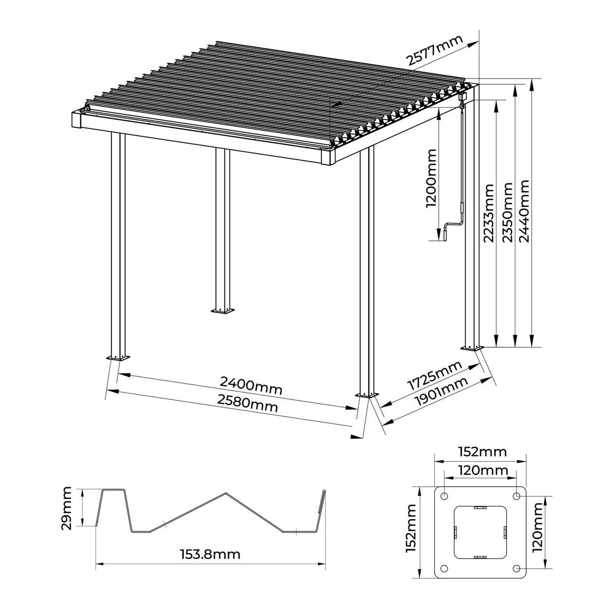 Pergola anthrazit Stahl B/H/L: ca. 172,5x244x240 cm