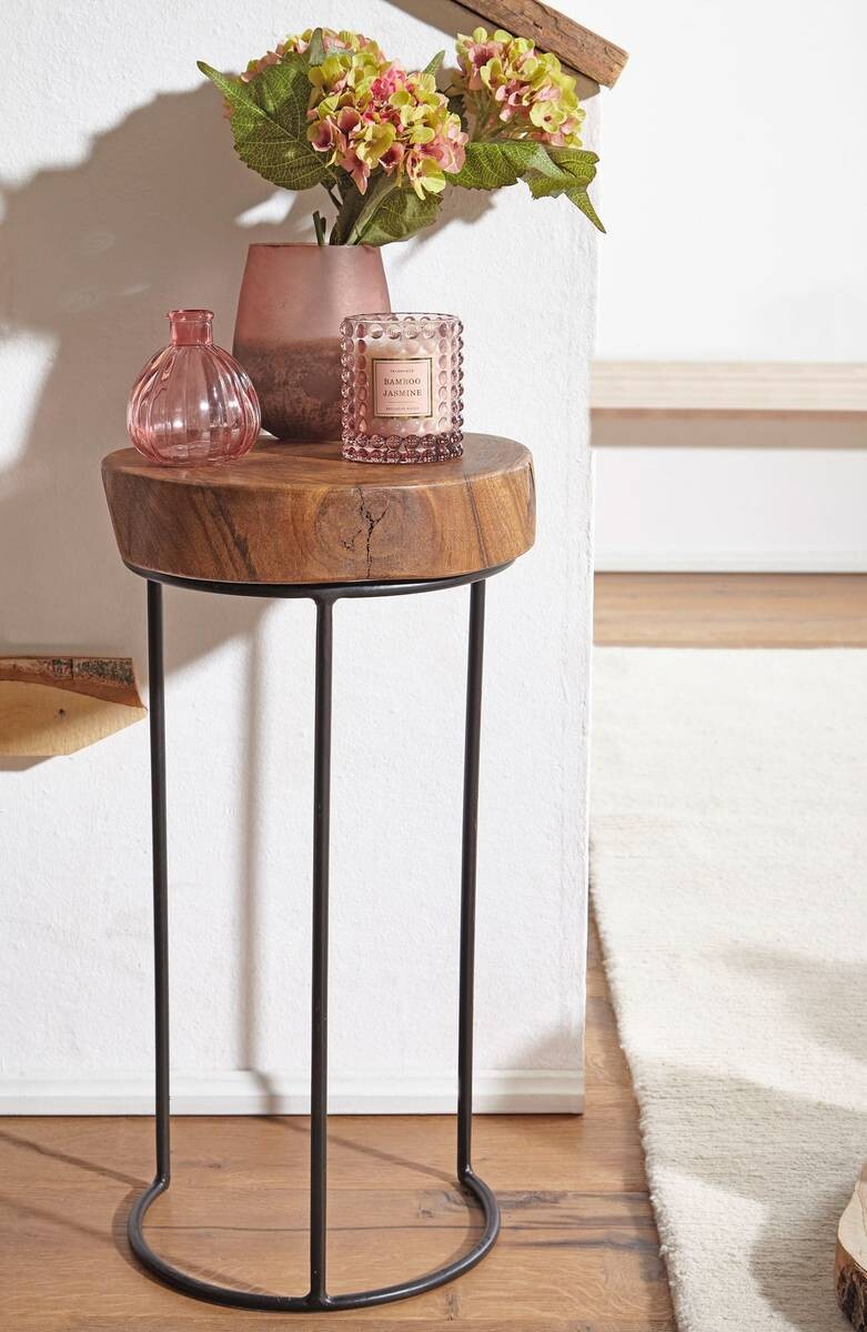 Beistelltisch natur schwarz Echtholz Metall B/H/T: ca. 28x55x28 cm
