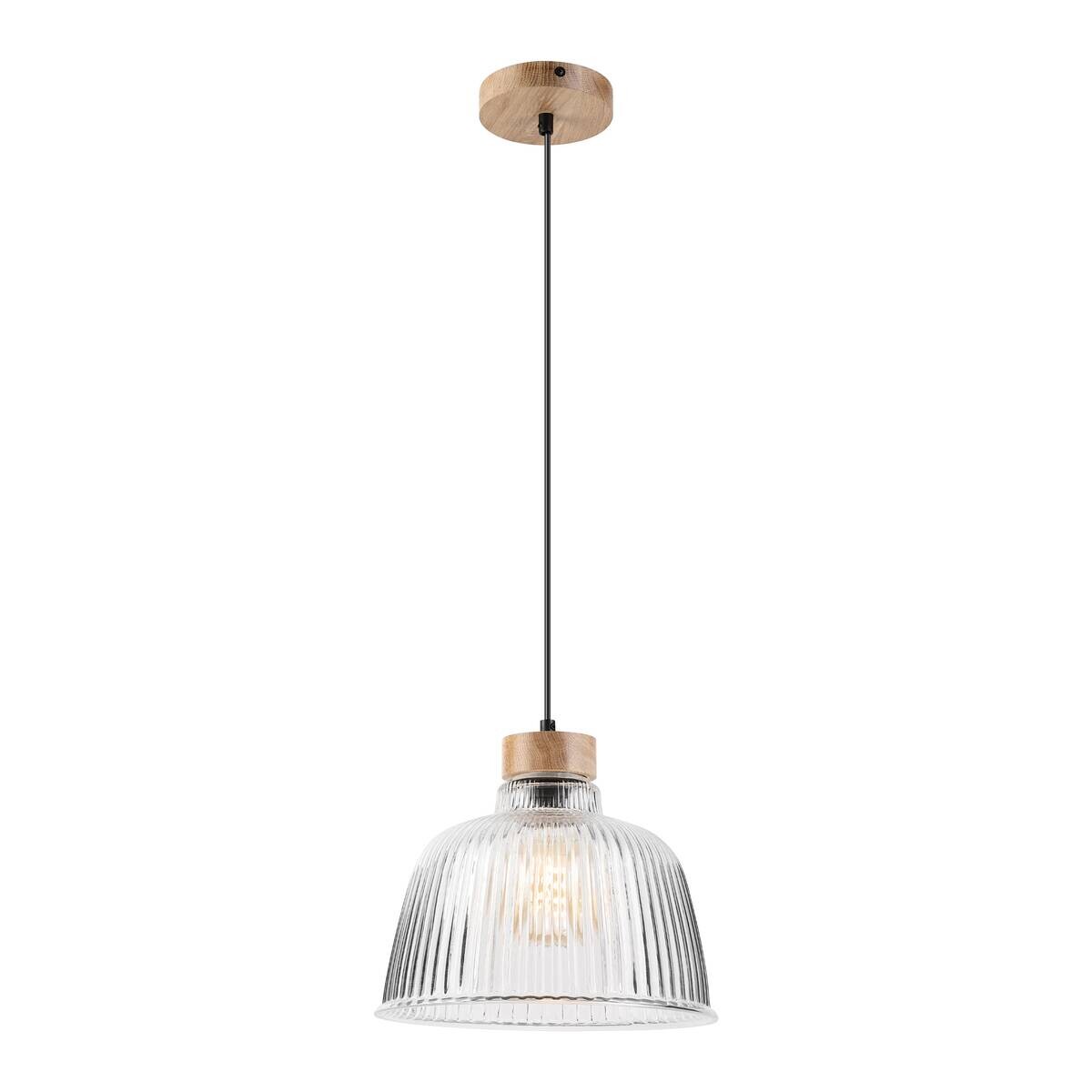 Lamkur Pendelleuchte Eiche Glas B/H/L: ca. 28x120x28 cm E27 1 Brennstellen