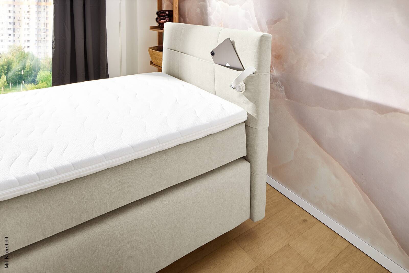 Boxspringbett beige Liegefläche B/L: ca. 100x200 cm