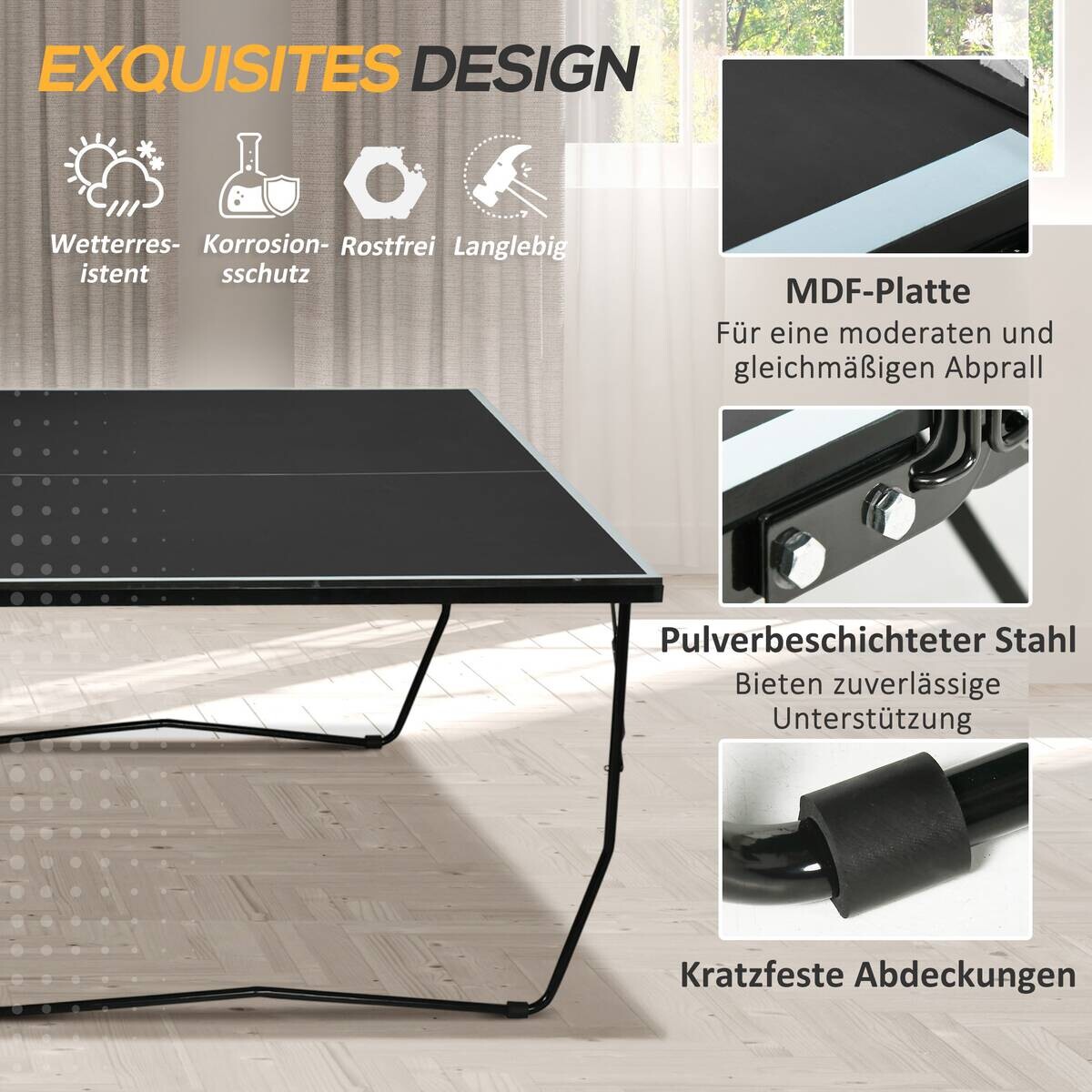 SPORTNOW Tischtennisplatte schwarz Stahl B/H/L: ca. 152,5x76x274 cm