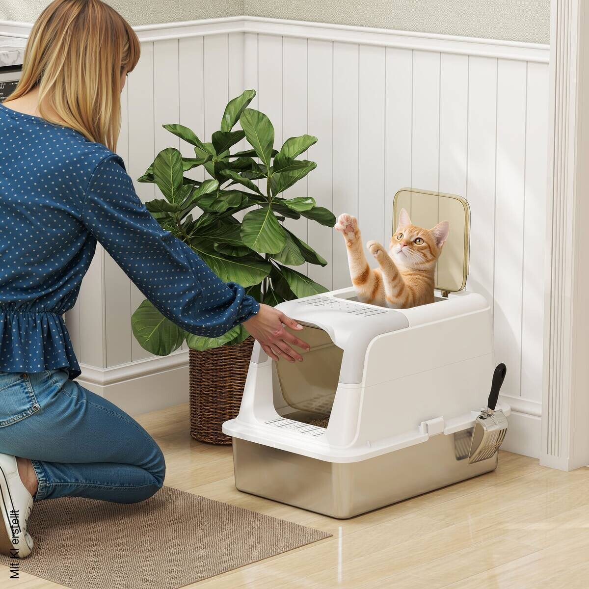PawHut Katzentoilette weiß Kunststoff B/H/L: ca. 40,4x41,8x60,4 cm
