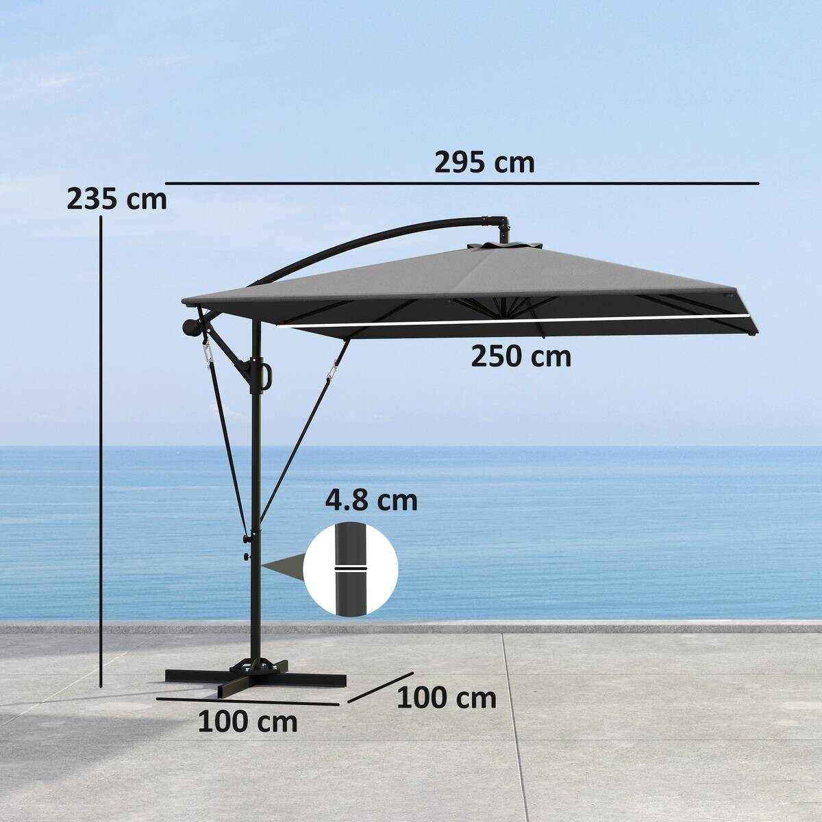 Outsunny Ampelschirm grau Polyester B/H/L: ca. 250x235x295 cm