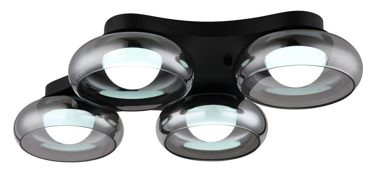 GLOBO Deckenleuchte Opal Rauch schwarz Metall Glas Acryl B/H/L: ca. 46x10x65 cm 1 Brennstellen