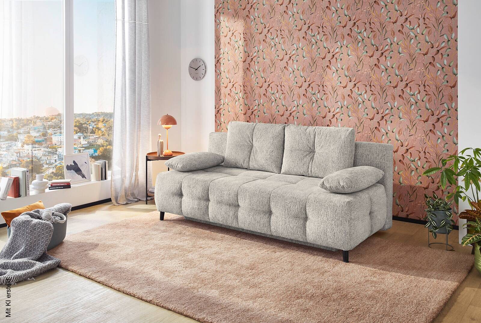 Schlafsofa hellgrau Microfaser B/H/T: ca. 207x93x104 cm