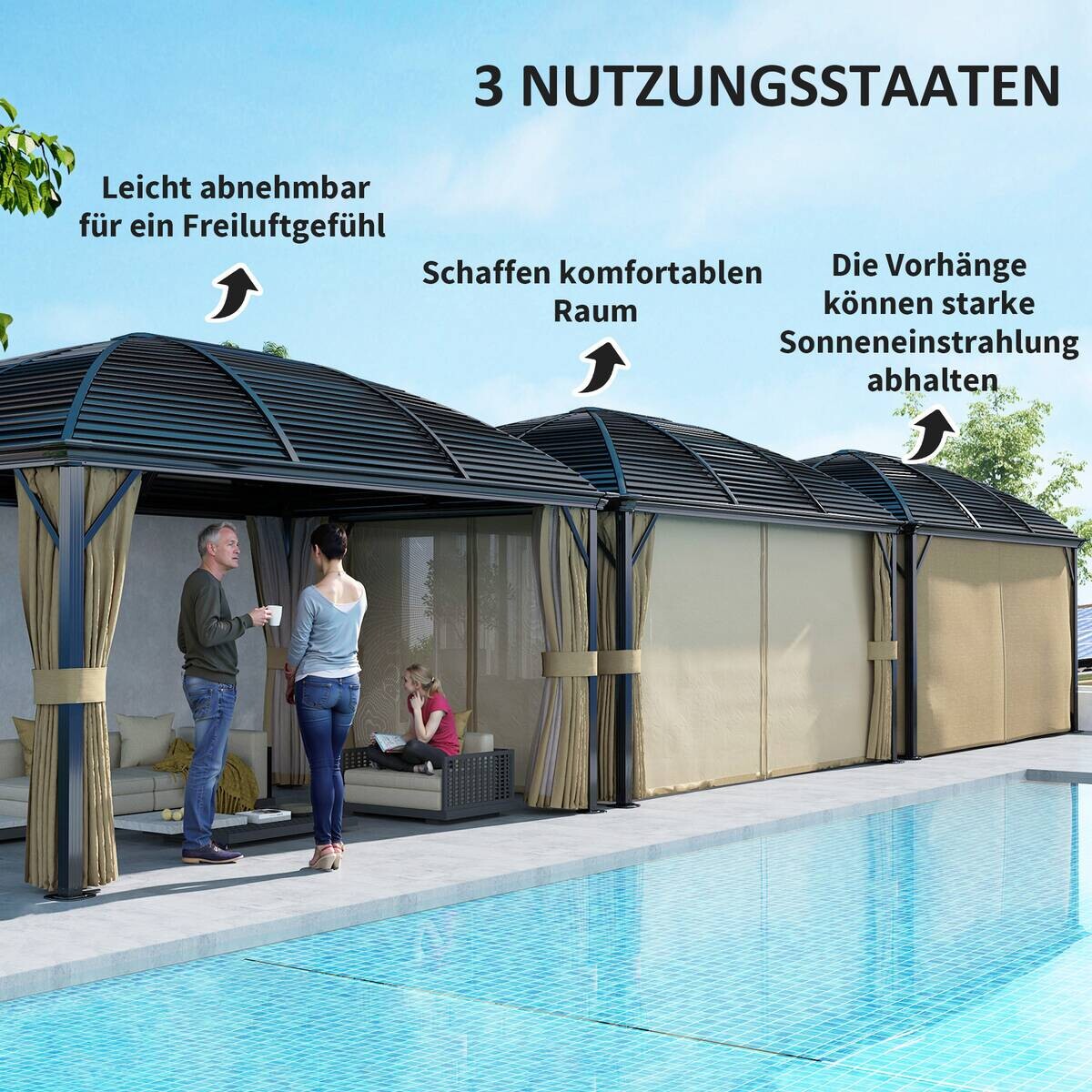 Outsunny Pavillon braun Aluminium B/H/L: ca. 298x280x398 cm