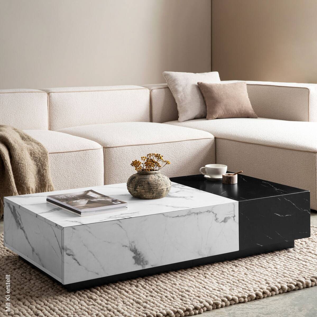 Couchtisch schwarz Marmor Optik weiß Marmor Optik B/H/T: ca. 120x28x60 cm