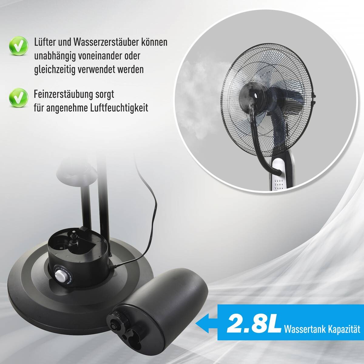 HOMCOM Standventilator mit Wasserzerstäuber schwarz Metall Kunststoff H/D: ca. 120x44 cm