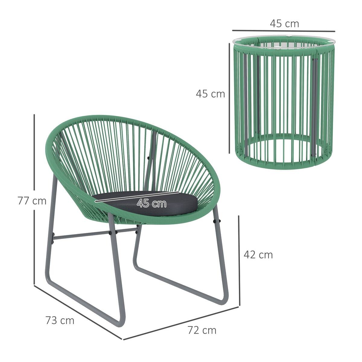 Outsunny Balkonmöbel-Set grün Polyethylen B/H/L: ca. 72x77x73 cm