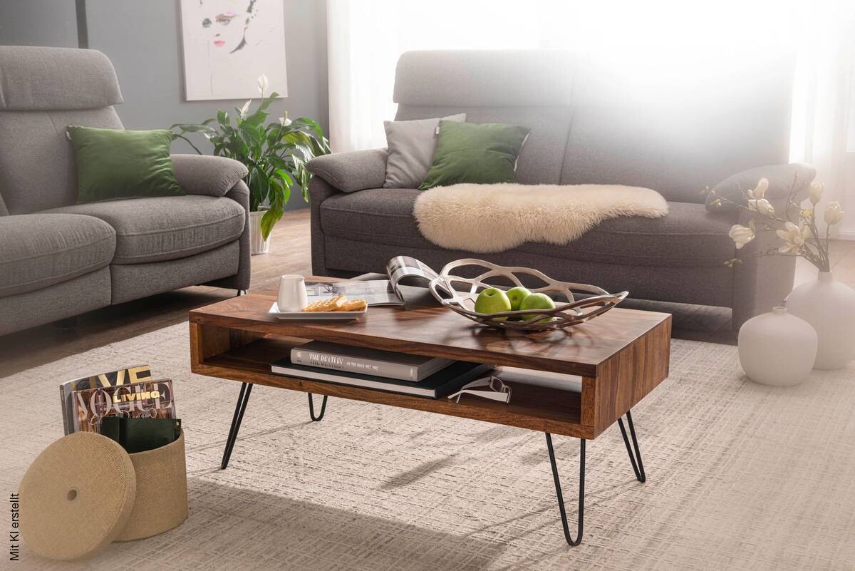 Couchtisch natur schwarz pulverbeschichtet B/H/T: ca. 100x40x50 cm