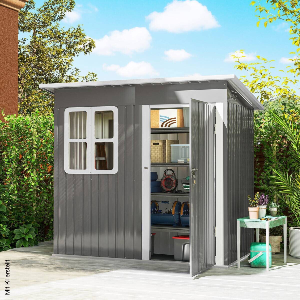 Outsunny Gartenhaus dunkelgrau B/H/L: ca. 133x190x211 cm