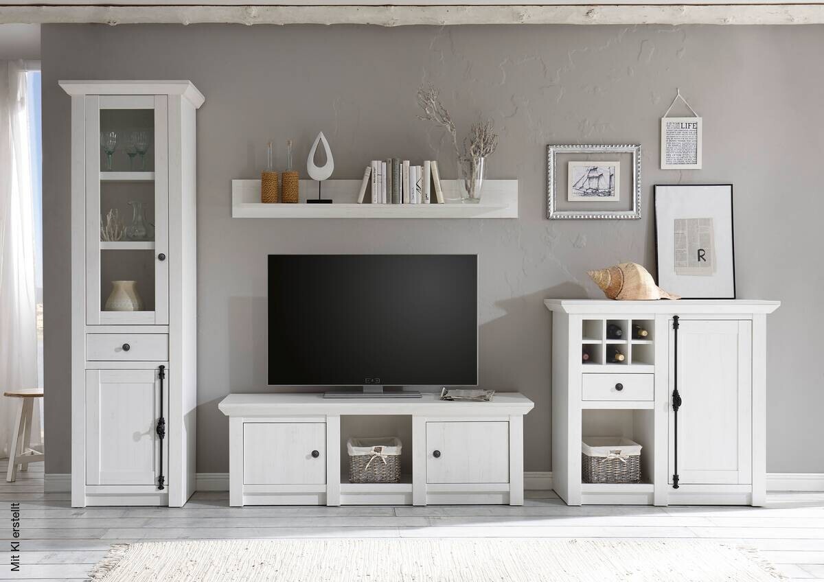 Vitrinenschrank Westerland weiß Pinie Nachbildung B/H/T: ca. 63x207x45 cm