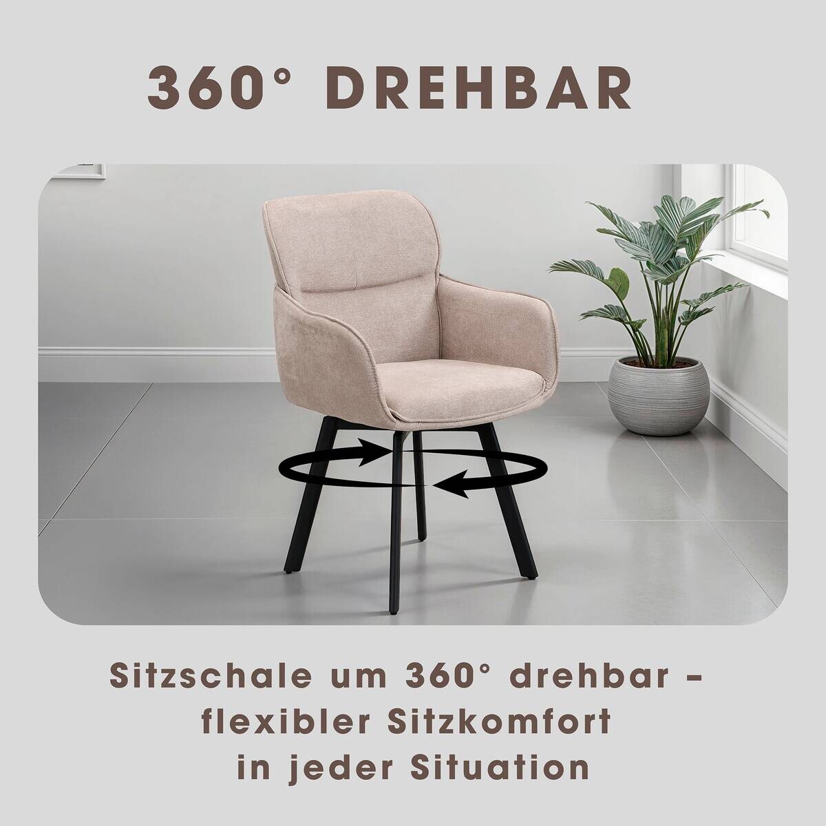 Stuhl RICO, 2er-Set schwarz taupe Metall Stoff B/H/T: ca. 61x90x63 cm