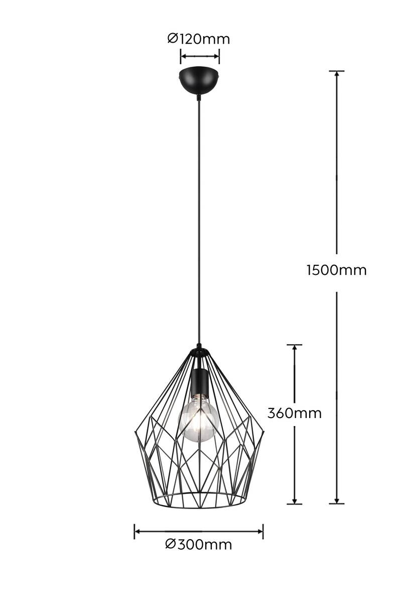 Reality Pendelleuchte Cage mattschwarz Metall H/D: ca. 150x30 cm E27 1 Brennstellen