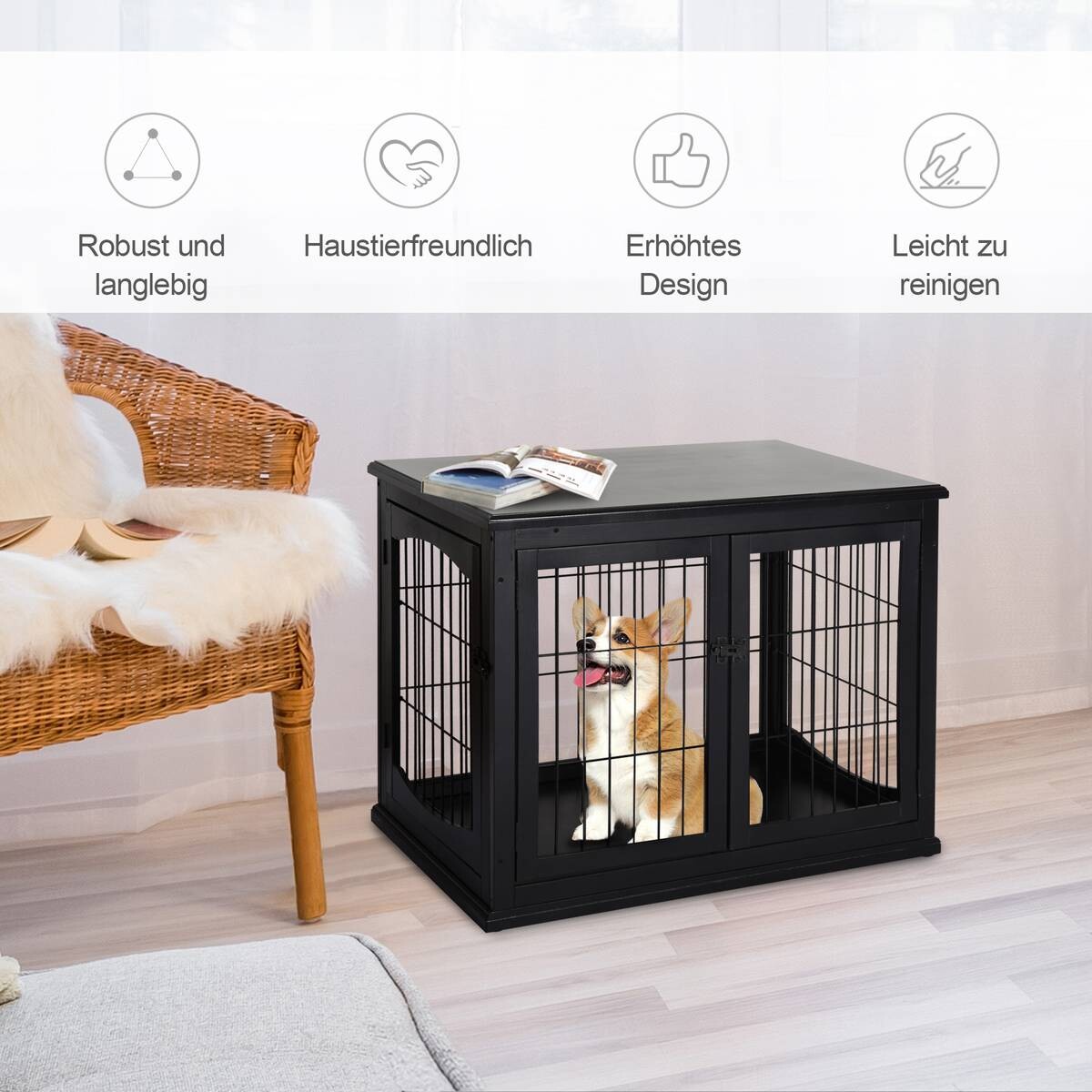 PawHut Hundekäfig schwarz MDF B/H/T: ca. 81x66x59 cm