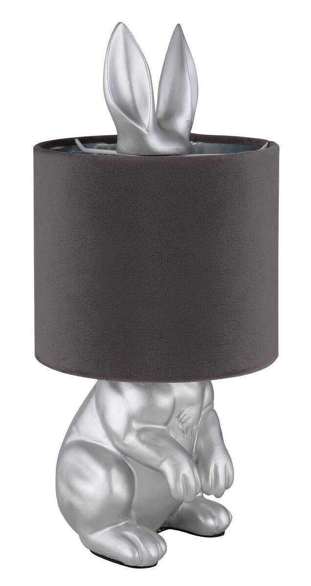 GLOBO Tischleuchte silber grau Kunststoff Samt H/D: ca. 41x18 cm E27 1 Brennstellen