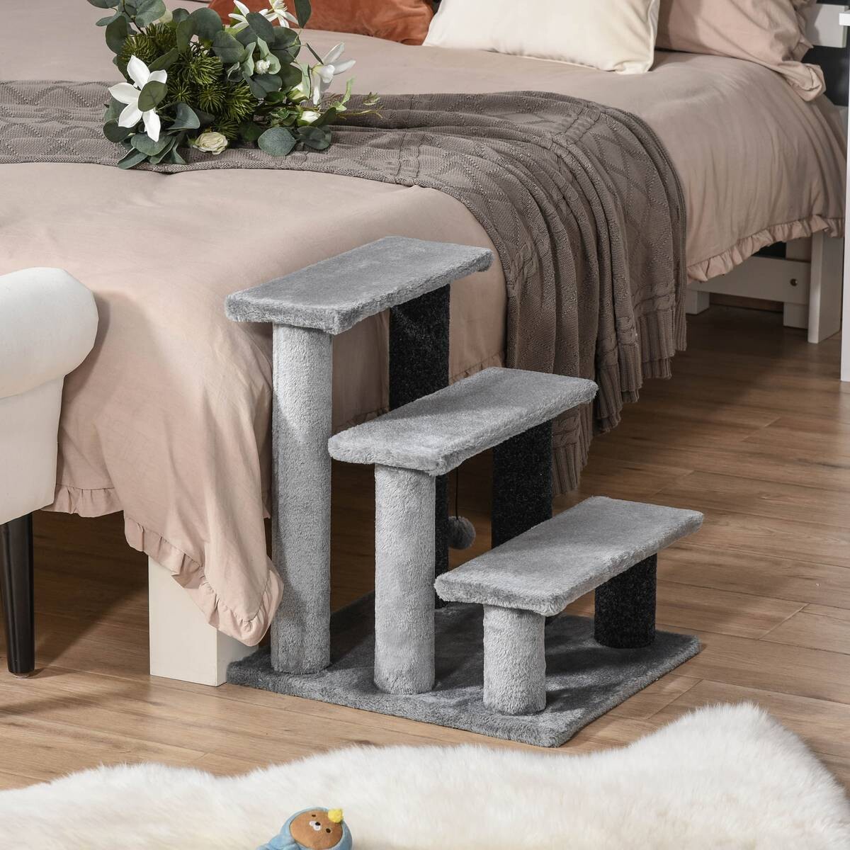 PawHut Haustiertreppe grau Polyester B/H/L: ca. 40x48x45 cm