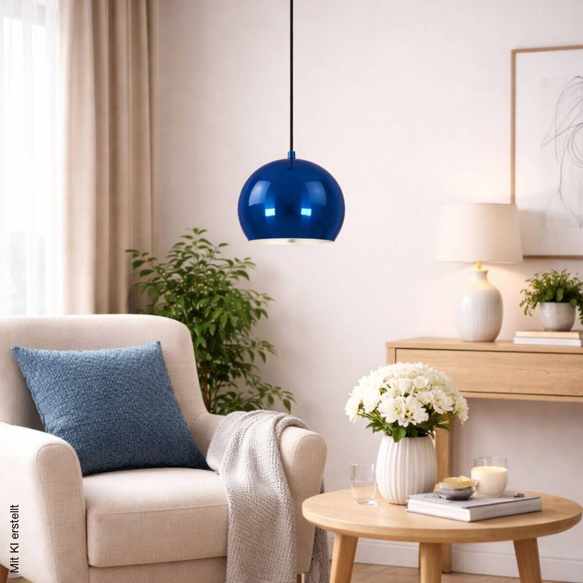 Opviq Pendelleuchte blau B/H/T: ca. 20x111x20 cm E27 1 Brennstellen
