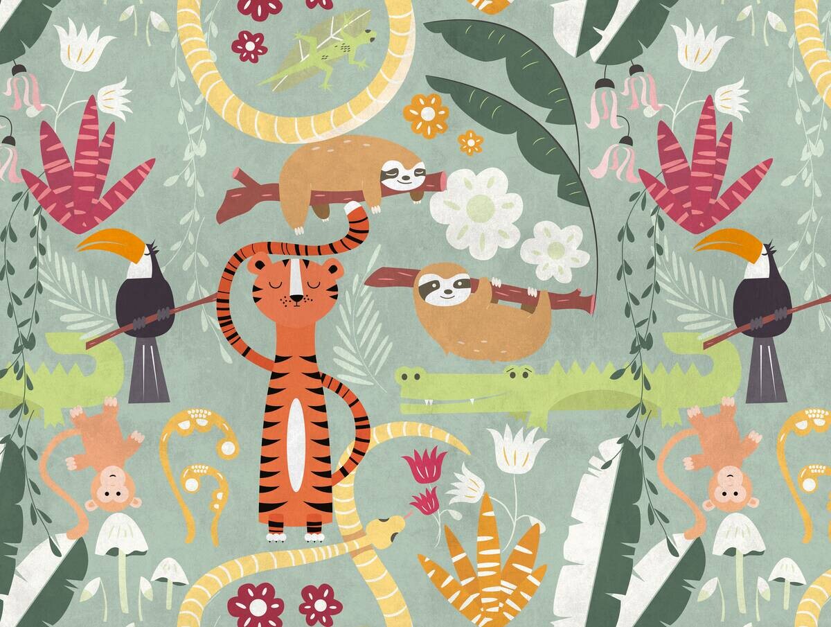 Livingwalls Fototapete Tiere orange bunt grün B/L: ca. 280x371 cm