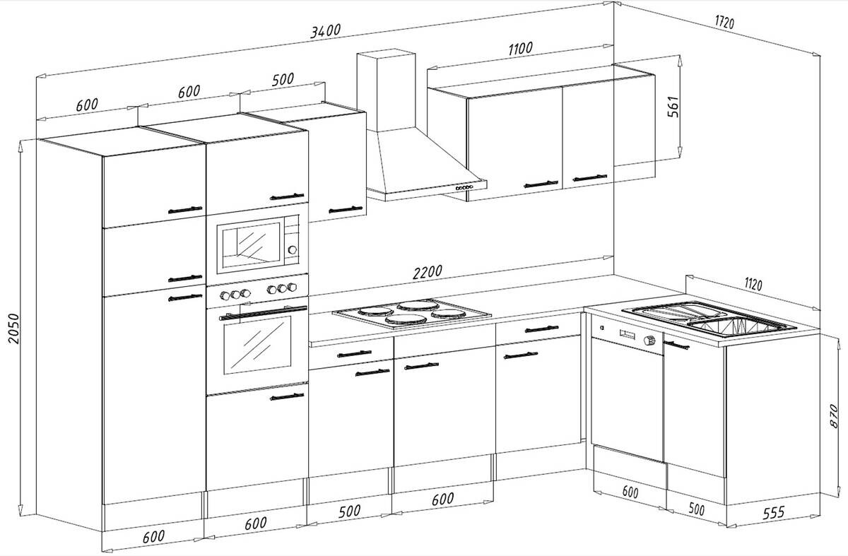 Respekta Winkelküche KBL340EYSMISGKE schwarz B/H/T: ca. 340x205x172 cm