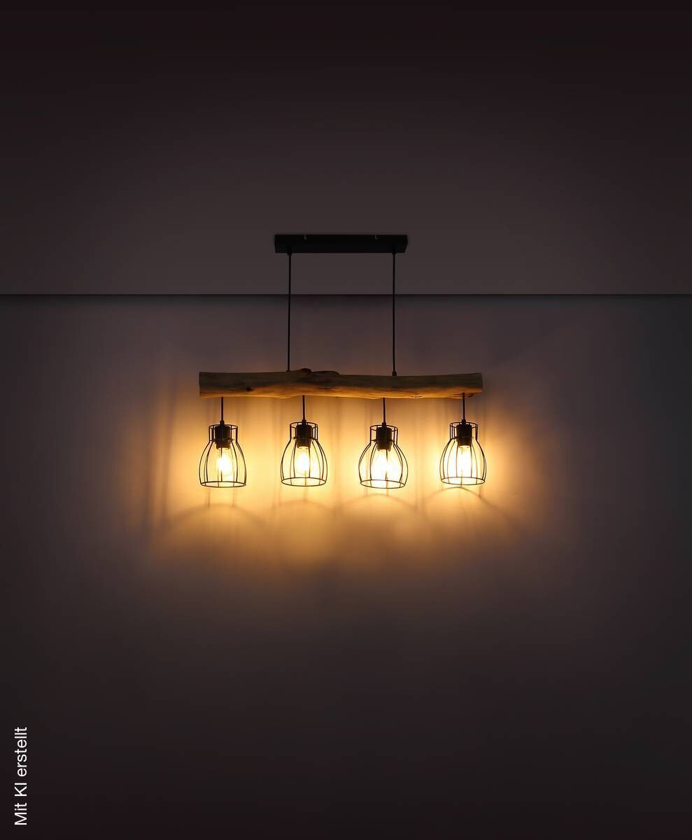 GLOBO Pendelleuchte Mina natur schwarz Holz Metall B/H: ca. 83x140 cm E27 4 Brennstellen