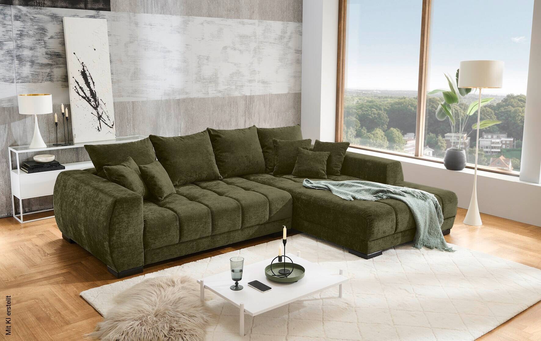 Ecksofa olive Microfaser B/H/T: ca. 300x86x215 cm