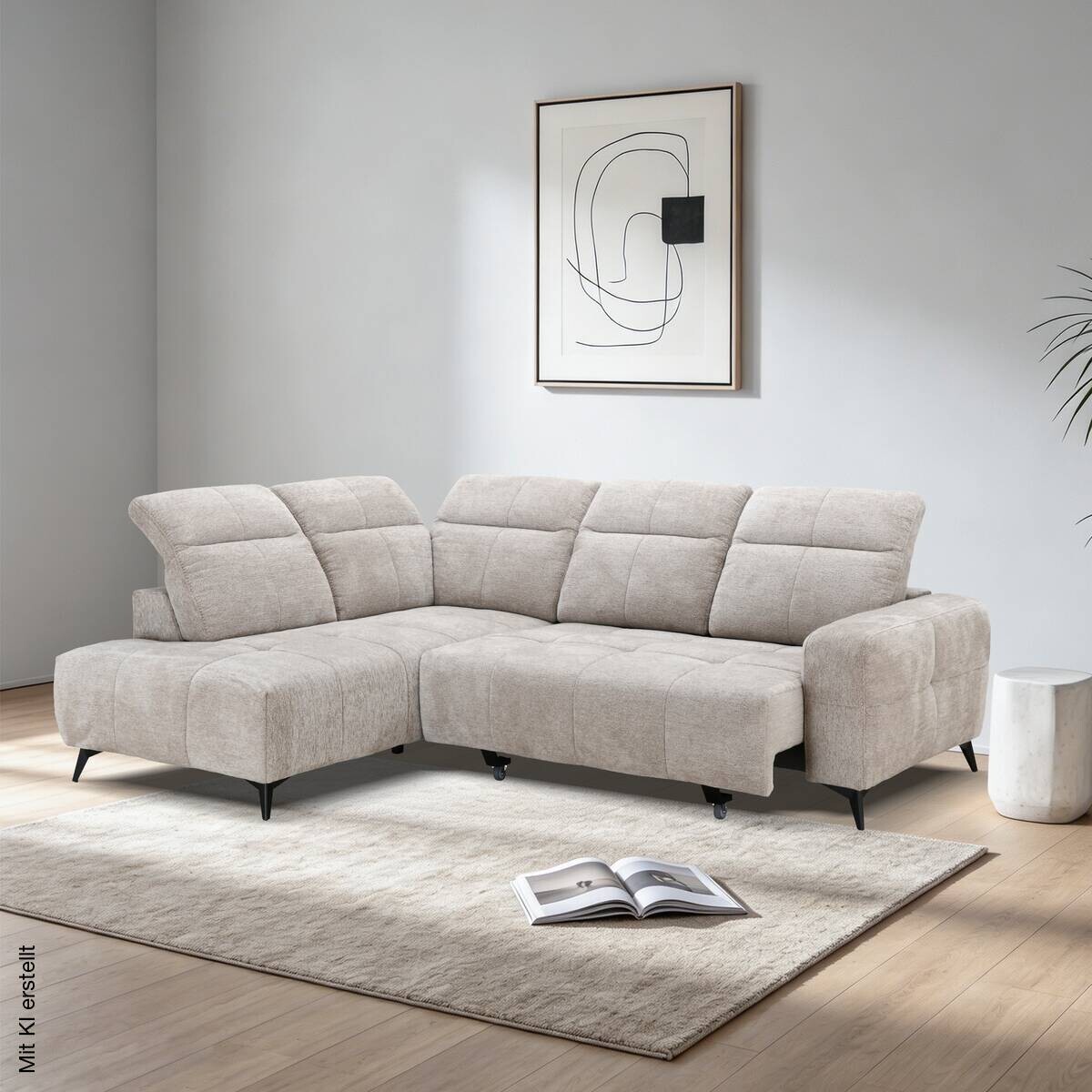 Ecksofa beige Polyester B/H/T: ca. 258x83x205 cm