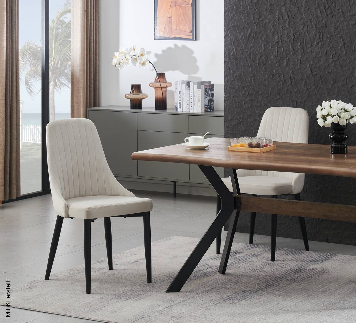 Stuhl CLAUDIA, 2er Set creme Samt B/H/T: ca. 44x88x58 cm
