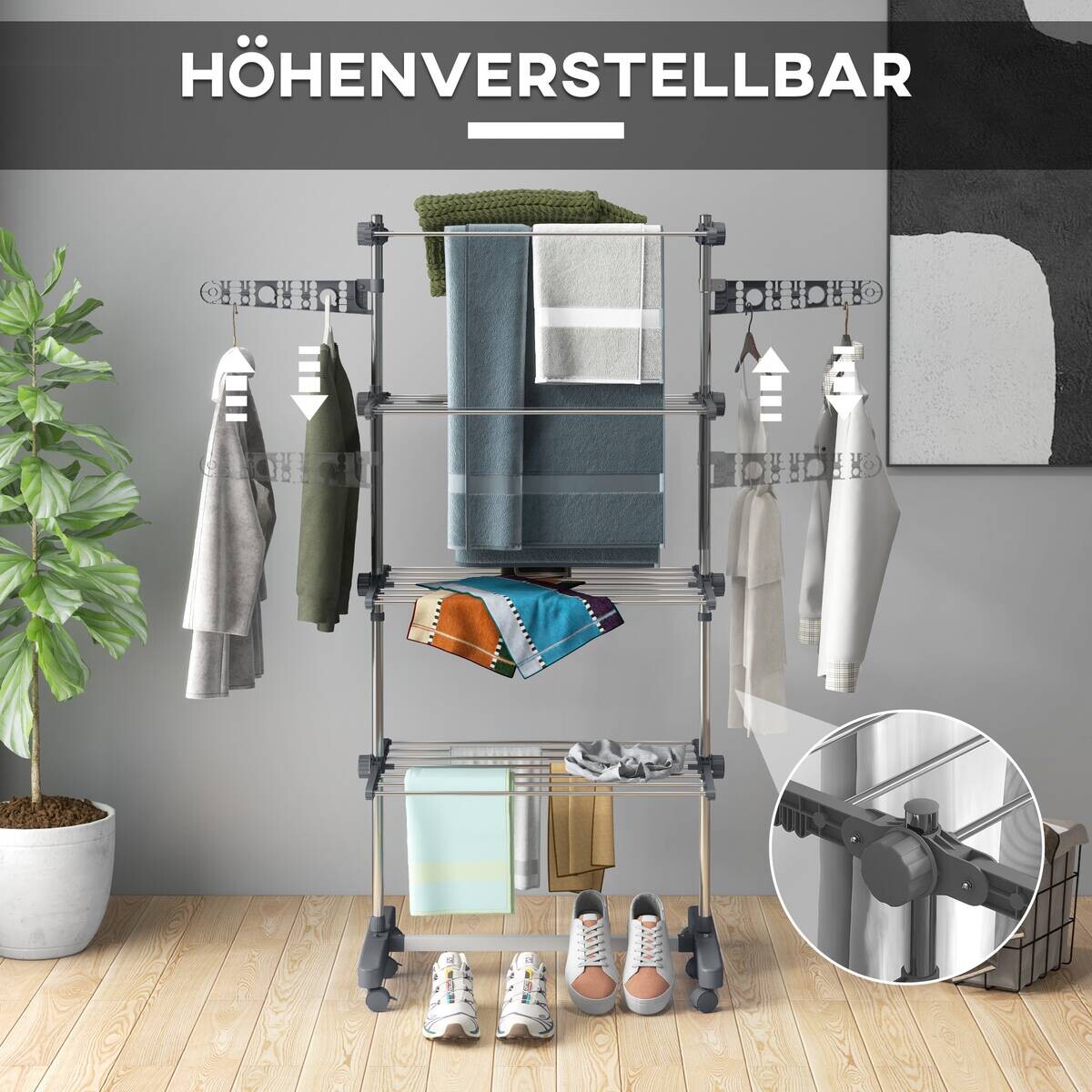 HOMCOM Wäscheständer grau Edelstahl B/H/L: ca. 55x142x172 cm