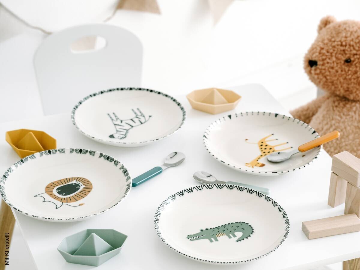 CreaTable Tellerset Safari mehrfarbig Steinzeug D: ca. 21 cm