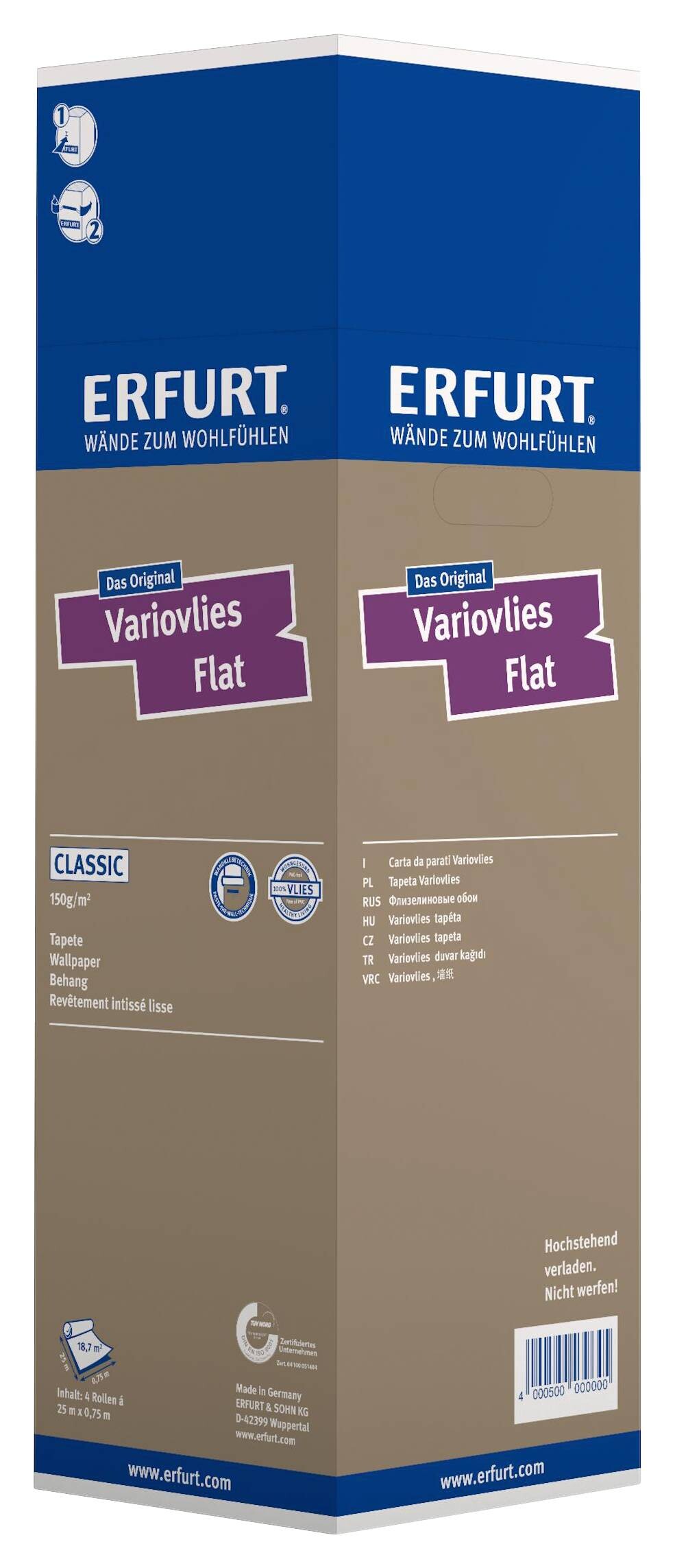 Erfurt Vliestapete Variovlies Flat Classic weiß B/L: ca. 75x2500 cm