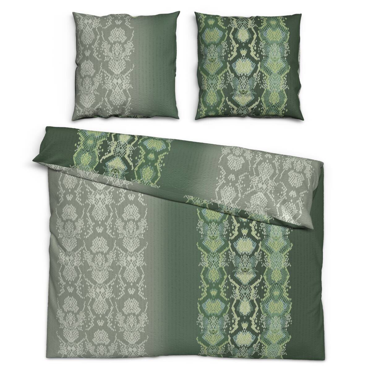 Microfaser Bettwäsche Seersucker grün grau 100% Polyester B/L: ca. 200x200 cm