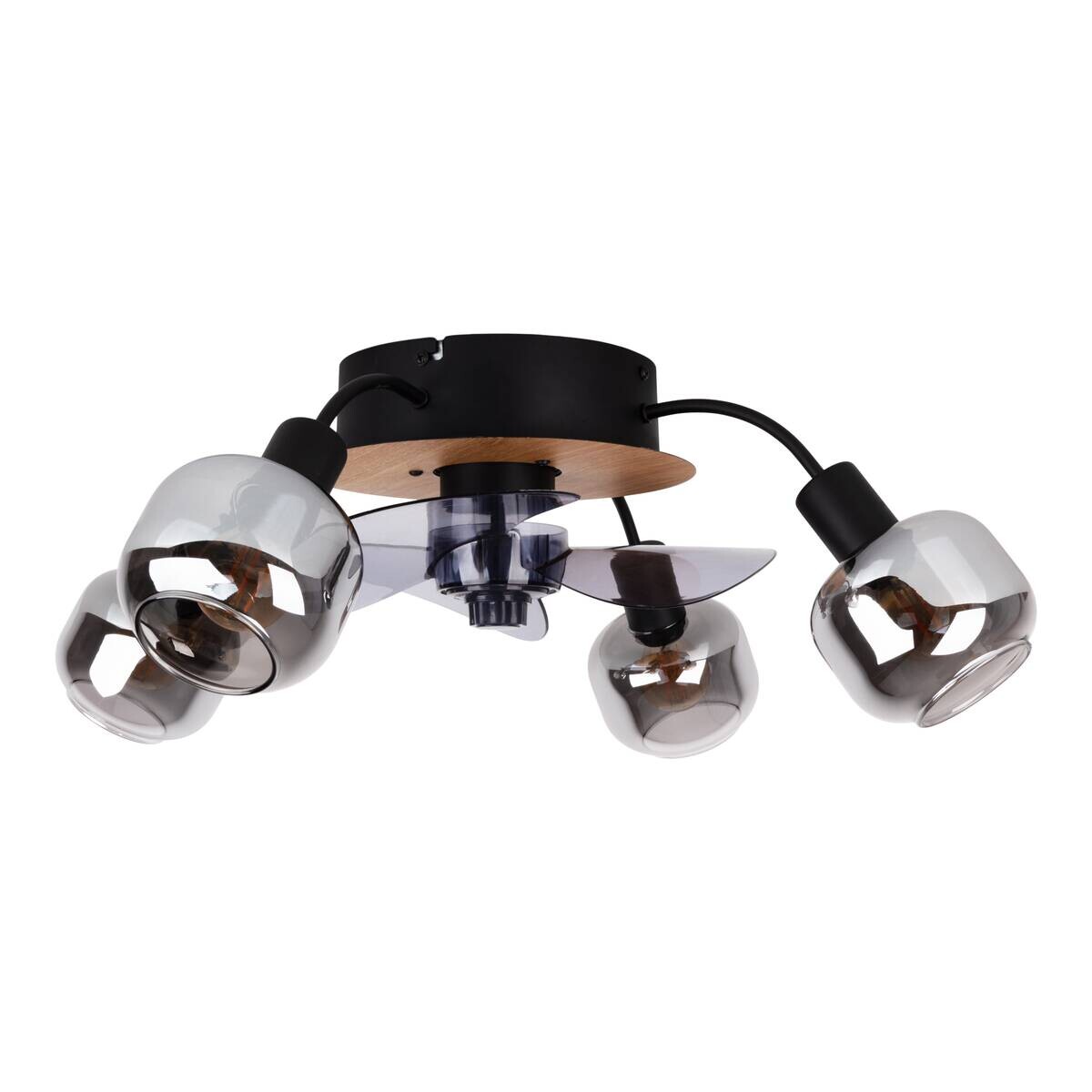 Näve Leuchten Deckenventilator schwarz Metall Glas Kunststoff B/H/T/D: ca. 48x21x48x48 cm E14 4 Brennstellen