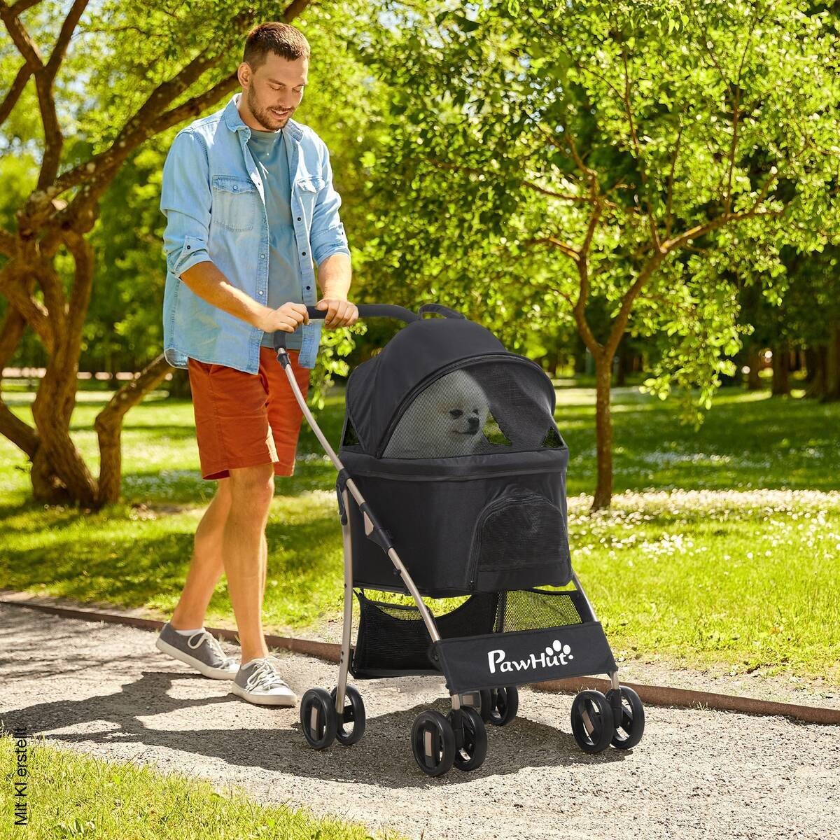 PawHut Haustier-Trolley schwarz Polyester-Mischgewebe B/H/L: ca. 49,5x98x82 cm