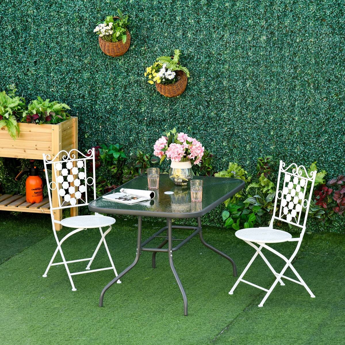 Outsunny Gartentisch grau Glas B/H/L: ca. 80x70x120 cm