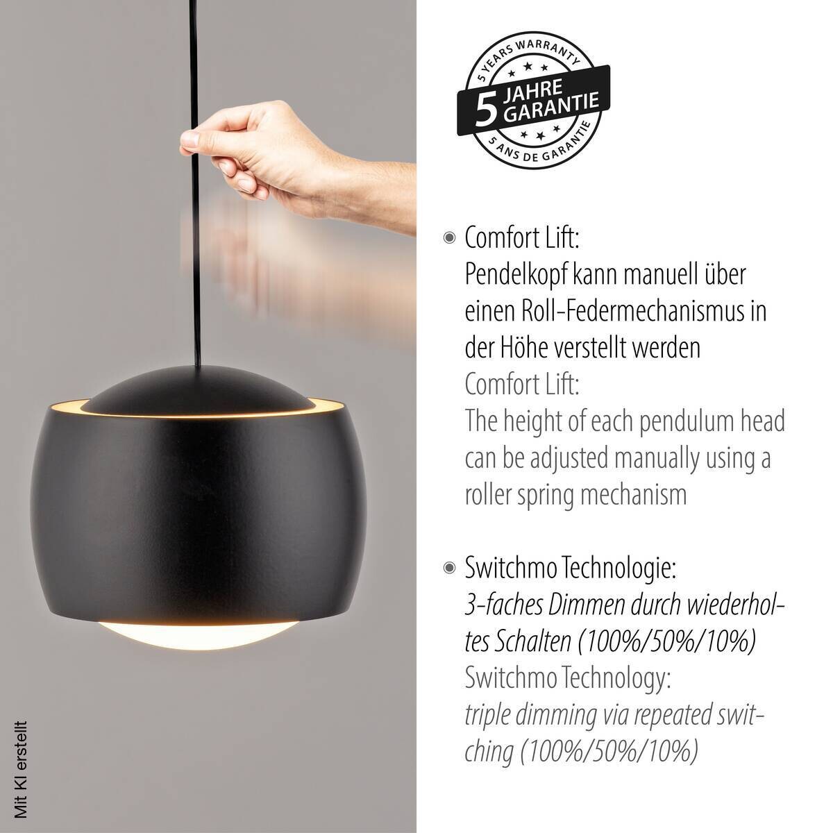 Just Light Pendelleuchte Ballini schwarz