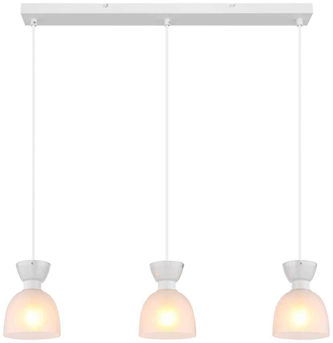 GLOBO Pendelleuchte Opal weiß Metall Glas B/H: ca. 65x120 cm E14 3 Brennstellen